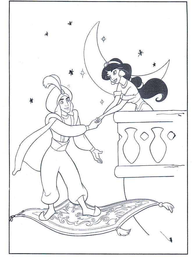 Aladin auf seinem fliegenden Teppich - Malvorlagen Aladdin