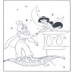 Ausmalbilder Comicfigure - Aladin auf seinem fliegenden Teppich