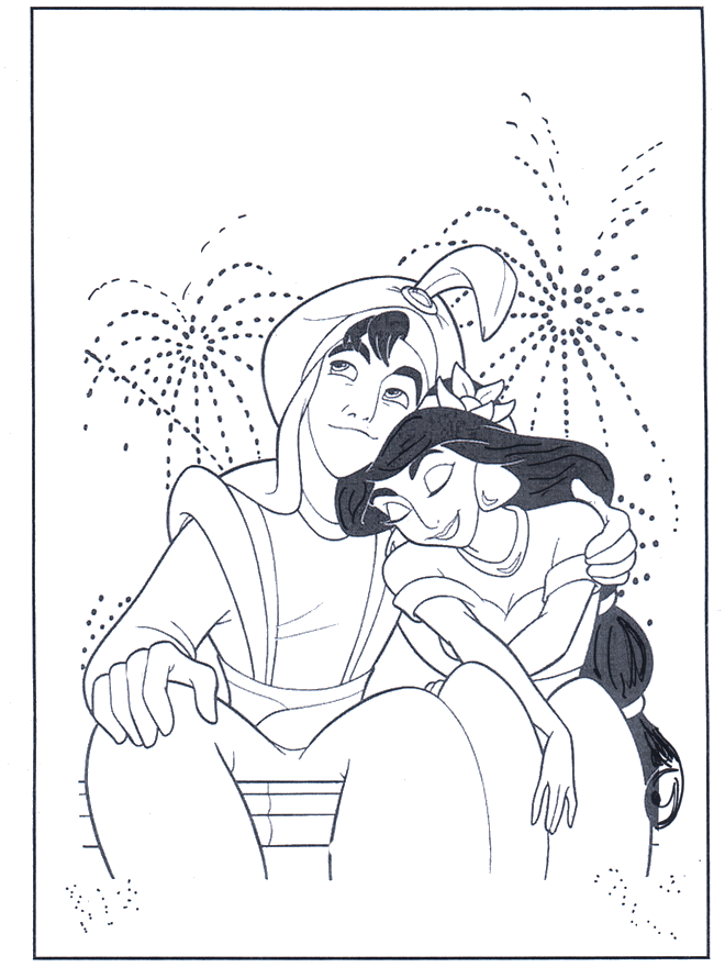 Aladin beim Feuerwerk - Malvorlagen Aladdin