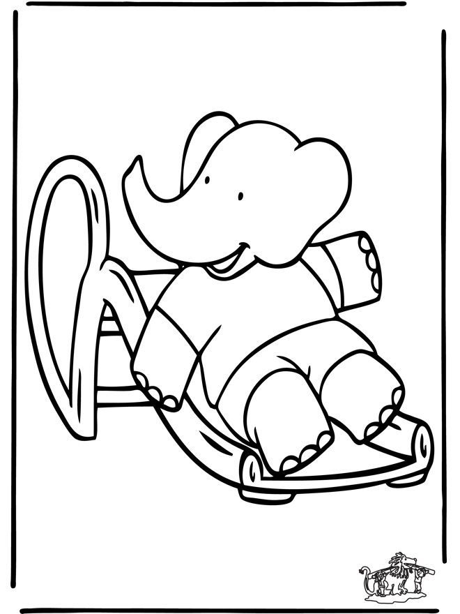 Babar auf der Rutsche - Ausmalbilder Babar