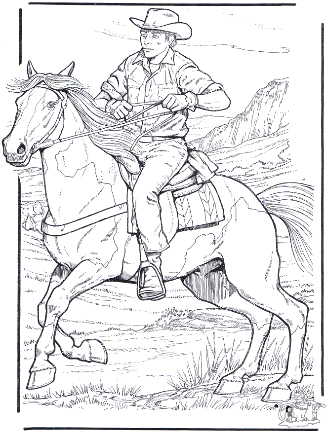 cowboy mit pferd  ausmalbilder pferde