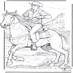 Ausmalbilder Tiere - Cowboy mit Pferd