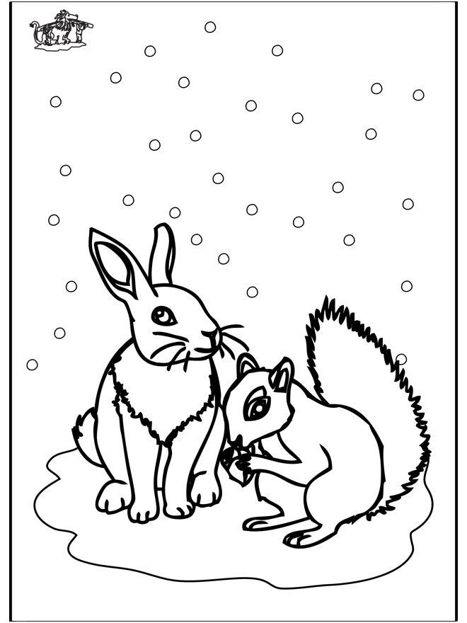 Eichhörnchen und Kaninchen - Malvorlagen Wintertiere