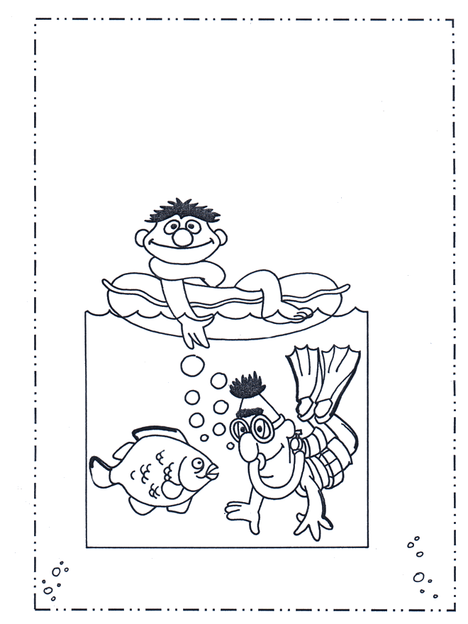 Ernie und Bert am Meer - Malvorlagen Sesamstrasse