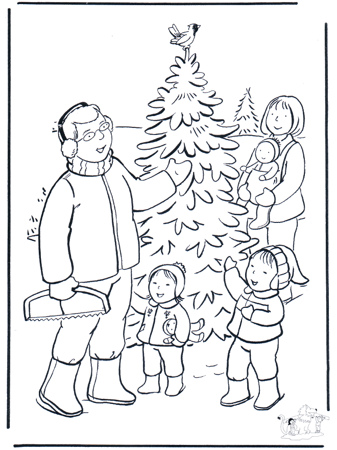 Familie in der Schnee - Ausmalbilder Weihnachten