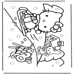 Ausmalbilder Comicfigure - Hello Kitty im Schnee