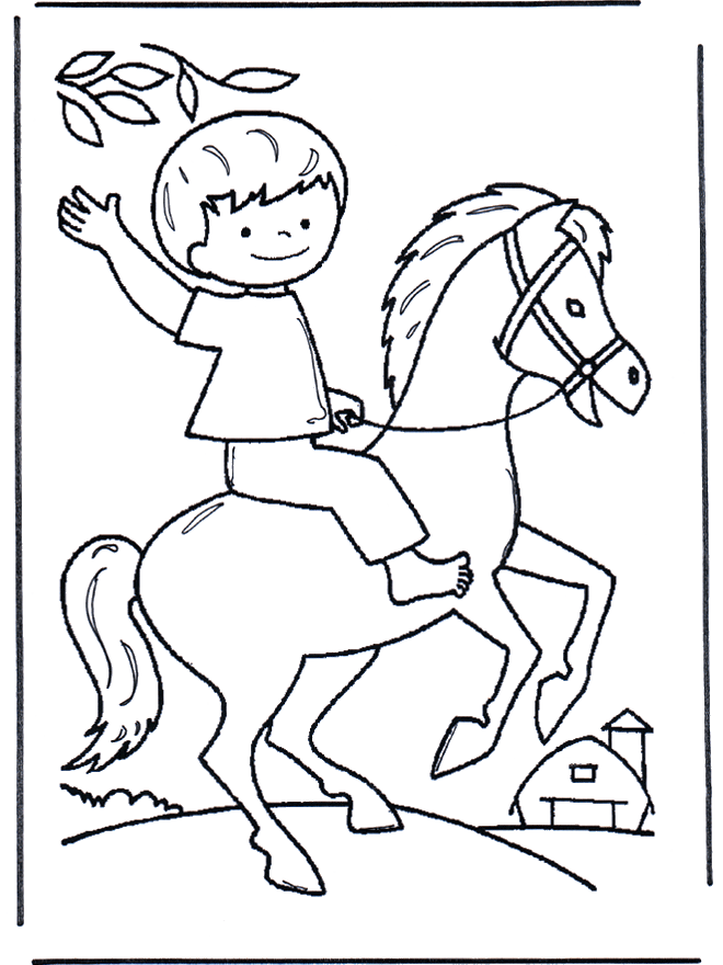 Junge auf Pferd - Malvorlagen kinder
