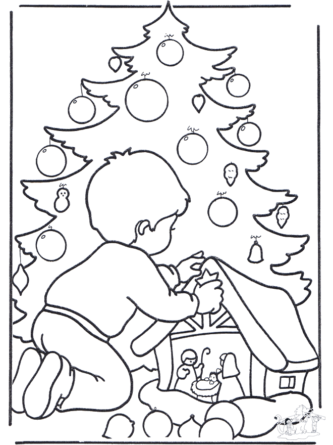Junge beim Weihnachtsbaum - Ausmalbilder Weihnachten