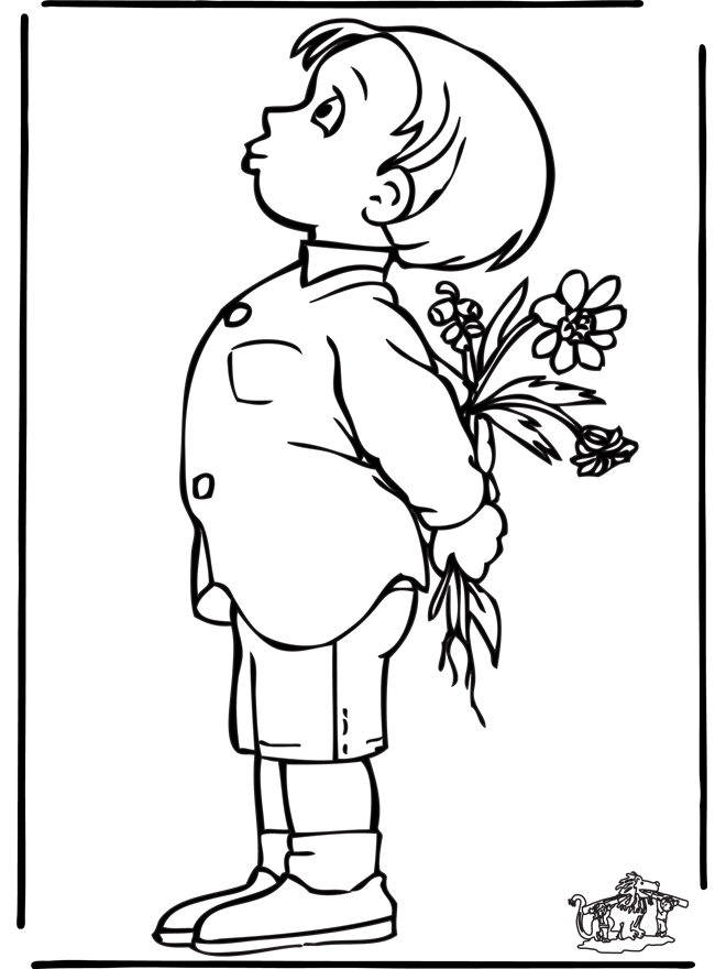 Junge mit Blumen - Malvorlagen kinder