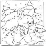 Ausmalbilder Weihnachten - Kaninchen mit Weihnachtsbaum