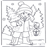 Ausmalbilder Weihnachten - Kind mit Weihnachtsbaum 1