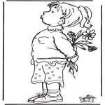 Ausmalbilder für Kinder - Mädchen mit Blumen