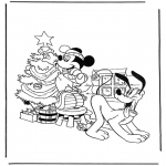 Ausmalbilder Weihnachten - Mickey und Pluto mit Weihnachsbaum