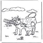 Ausmalbilder Tiere - Mutter Kuh and Kalb