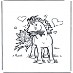 Ausmalbilder Tiere - Pferd mit Blumen