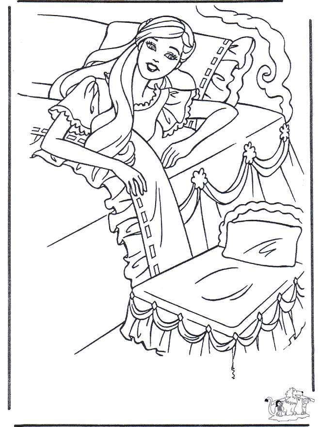 Prinzessin im Bett - Malvorlagen Märchen