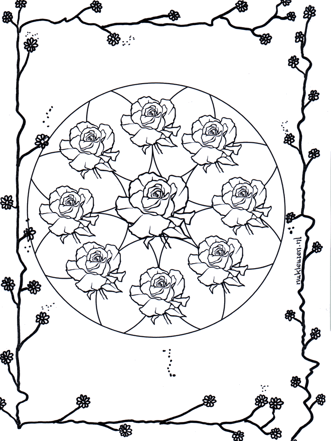 Rosen Mandala 2 - Ausmalbilder Blumenmandalas