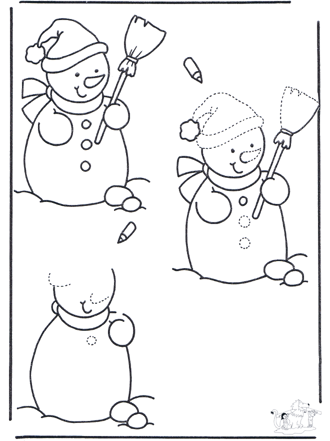 Schneemann fertig malen - Malvorlagen Schnee