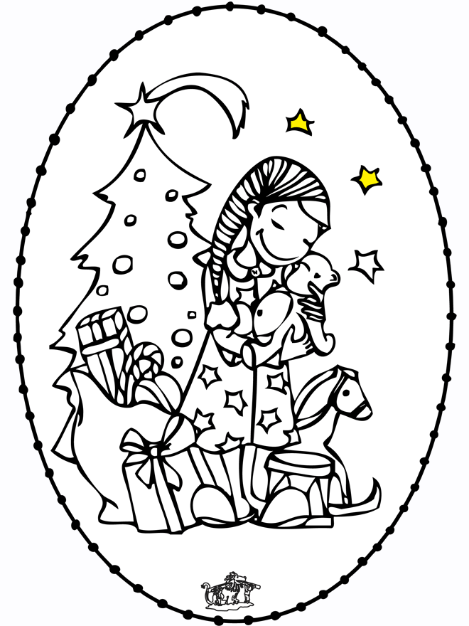 Stickkarte - Mädchen und Weihnachtsbaum - Sonstiges Basteln