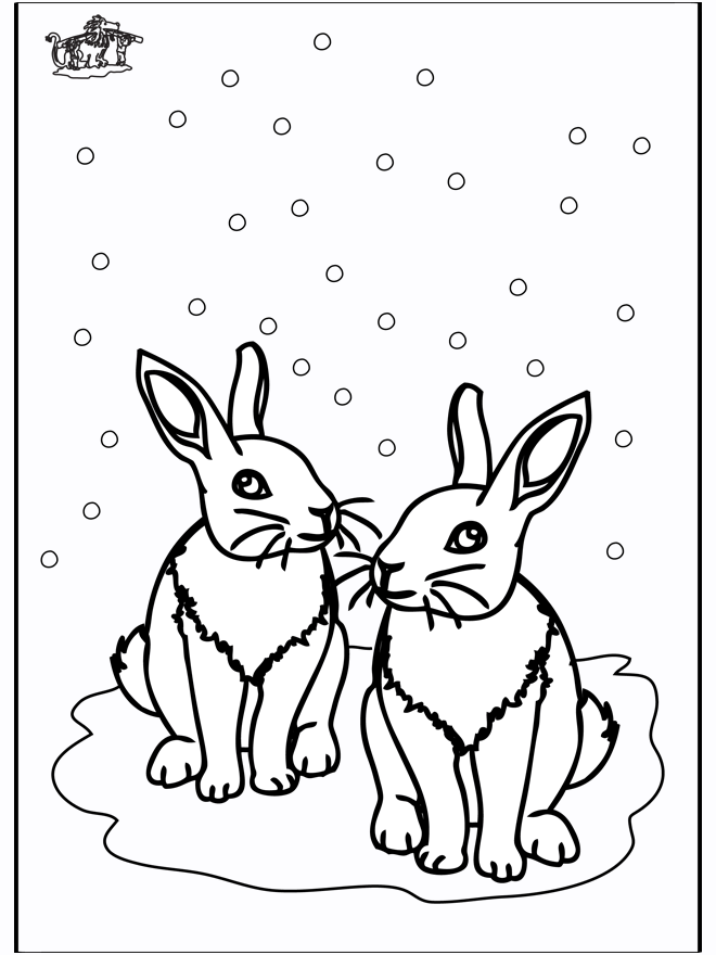 Zwei Kaninchen - Malvorlagen Wintertiere